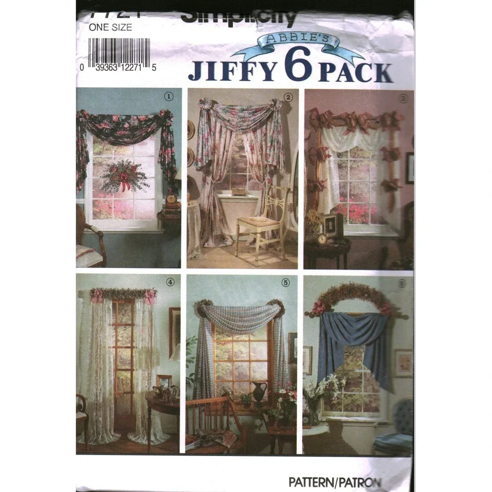 Simplicity 7721 Abbie's Jiffy 6 Pack Window Treatment Sewing Pattern One Size